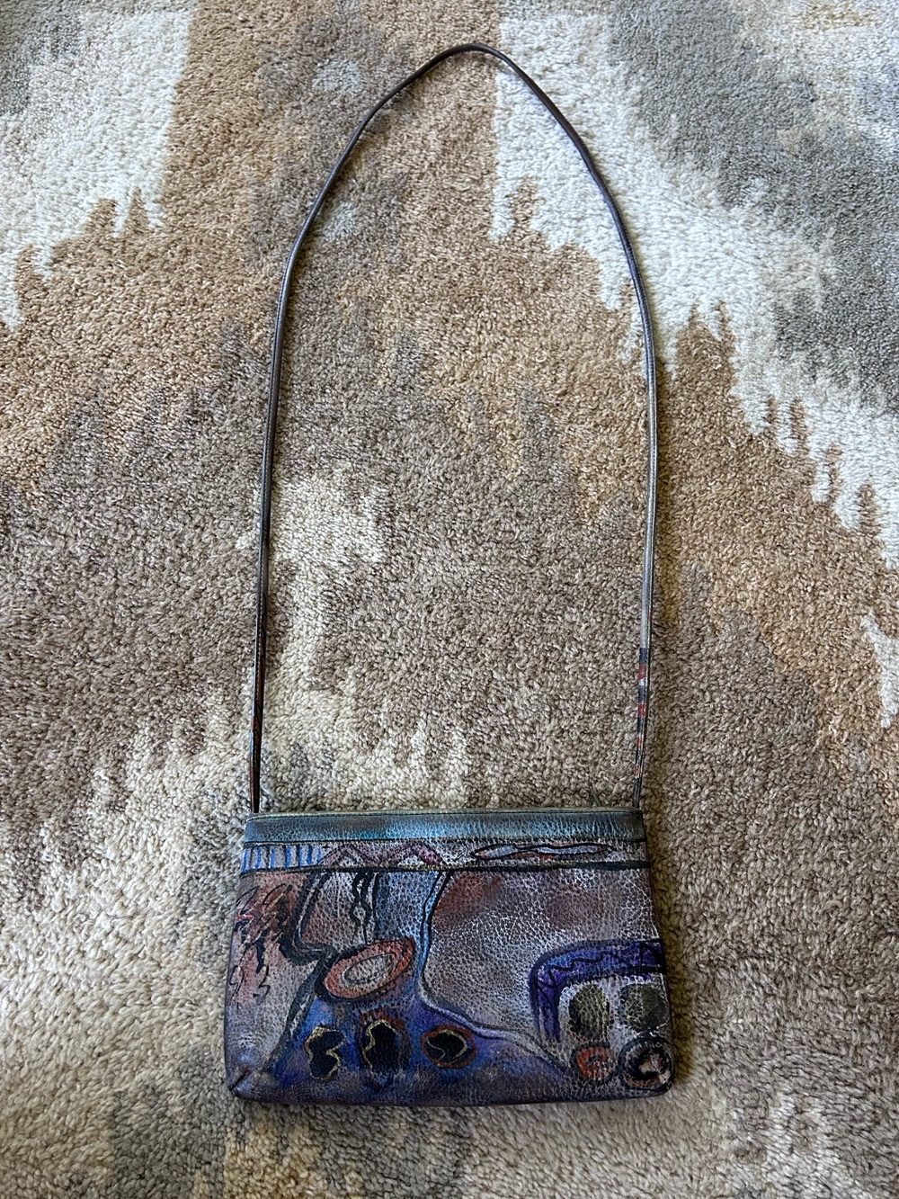 Jane Yoo Wearable Art Vintage Hand Painted Crossbody Leather Bag